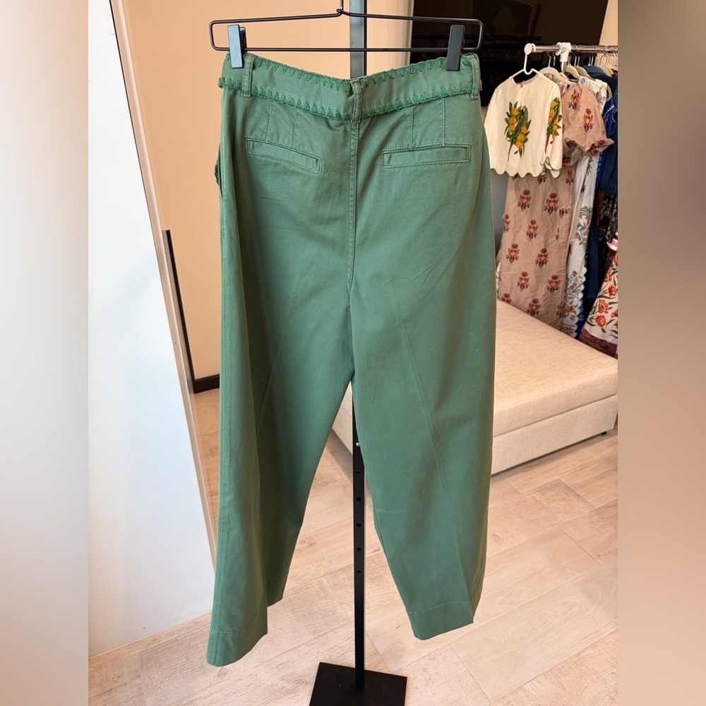Farm Rio: Green Twill Pleated Wide Pants - Picture 6 of 11